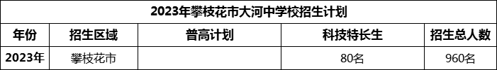 2024年攀枝花市大河中學校招生計劃是多少？