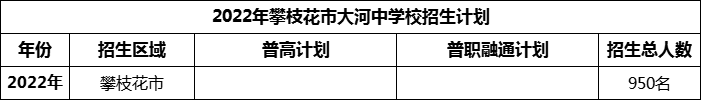 2024年攀枝花市大河中學校招生計劃是多少？