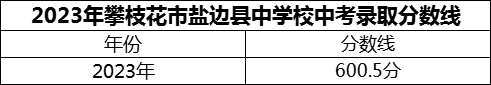 2024年攀枝花市鹽邊縣中學校招生分數(shù)是多少分？