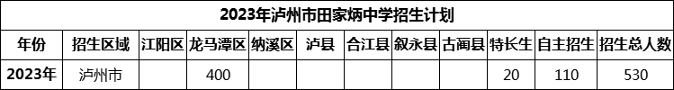 2024年瀘州市田家炳中學(xué)招生計劃是多少？