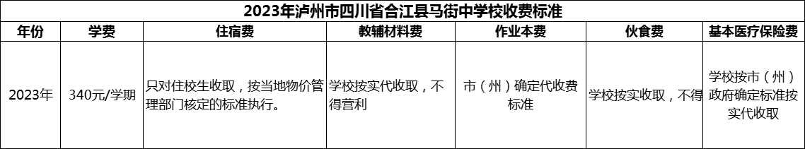 2024年瀘州市四川省合江縣馬街中學(xué)校學(xué)費(fèi)多少錢？