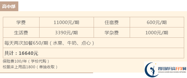 2021年雅安北附實驗學校住宿費用是多少？