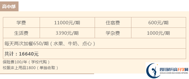 雅安北附實驗學校住宿費用是多少？